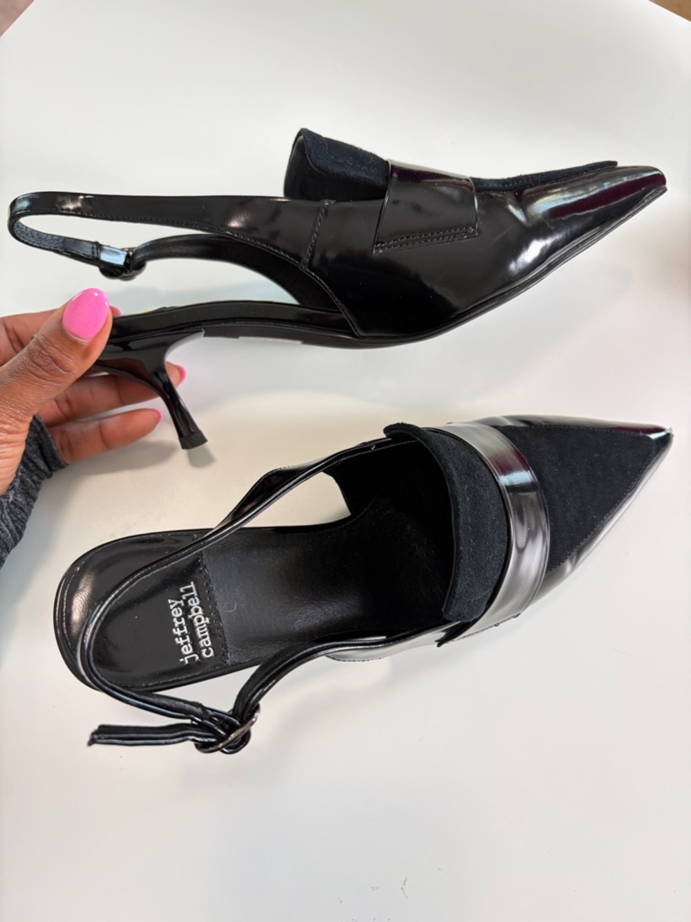 Jeffrey Campbell Leather & Suede Slingback Kitten Heels